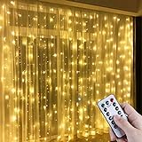 Anpro LED USB Lichtervorhang 3m x 3m, 300 LEDs USB Lichterkettenvorhang mit 8 Lichtmodelle für Partydekoration deko schlafzimmer, Innenbeleuchtung, Warmweiß