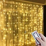 Anpro LED USB Lichtervorhang 3m x 3m, 300 LEDs USB Lichterkettenvorhang mit 8 Lichtmodelle für Partydekoration deko schlafzimmer, Innenbeleuchtung, Warmweiß