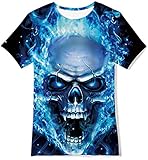 Goodstoworld T-Shirt Jungen Mädchen Kurzarm Bunter Druck Blauer Schädel 3D Kinder Sommer T Shirt Jungs Lustige Coole Shirts Top Kleidung 9-12 Jahre（M）