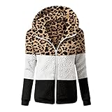 Homemarke Damen Reißverschluss Mantel Lammwolle Plüsch Leopardenmuster Winter Mantel Sweat Jack