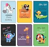 12 bunte und fröhliche Geburtstagskarten für Kinder inkl. 12 rote Umschläge aus recyceltem Pap