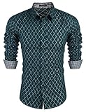 COOFANDY Herren Hemd Langarm Slim Fit Diamant-Gitter Karohemd Kariert Langarmhemd Freizeit Business Party Shirt für M