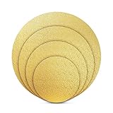 BACKHERZ Premium Cake Board rund I Tortenplatte Gold I goldene Teller Deko I Kuchenplatte I Kuchenunterlage für Transport I Tortenplatte I Lebensmittelecht I 4er Set I Ø 15 & 20 & 25 & 30