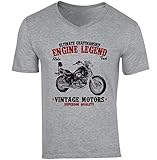 TEESANDENGINES Herren T-Shirt Yamaha Xv 1100 Virago, Grau, V-Ausschnitt Gr. S, g
