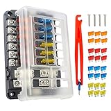 QWF 12 Fach KFZ Sicherungshalter, ATO LED-Anzeige Schutzabdeckung Sicherrungskasten, DC 32V Sicherungsträger, 24PCS Sicherungen Flachsicherungen, Fuse Box für Auto Boot SUV Van LKW