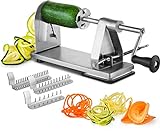 MITBAK Spiralschneider aus Edelstahl | Zoodle-Maker in Industriequalität mit 3 Klingen | Zucchini-Spaghetti-Maker | Ideal für Salat, Low Carb, Paleo, Vegan, Spaghetti | Saugfuß für Rutschfestigk