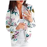 AFFGEQA Damen Blumenjacke Rundhals Reißverschluss Langarm Jacke Sweatjacke Reißverschluss Pullover Casual Sweatjackes Herbst Winter Sportjack