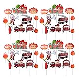 Hemoton 44 Stücke Feuerwehrmann Kuchen Topper Feuerwehrauto Cake Cupcake Picks Tortenstecker Feuerwehr Kuchendeko Tortendeko für Kindergeburtstag Kinder Party Baby Shower Dek