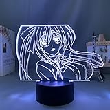 3D Nachtlicht,3D Illusion Lampe Anime Rias Gremory 3d Lampe High School DxD für Kinder Schlafzimmer Dekor Rias Gremory 3D LED Nachtlicht Weihnachten Geburtstag Geschenk Tischlampe 7 Farben berü