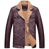 Zarupeng Herren Softshell Jacke Einfarbig Kunstleder Mantel Gefüttert Fleece Winter Casual Langarm Revers Lederjacke Blazer Top