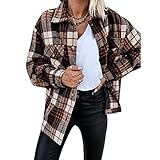 ISAKEN Damen Karierte Hemdjacke mit Knöpfen Holzfällerjacke Mantel Oversized Hemdbluse Langarm Karohemd Kariertes Hemd Blusenshirt Lang Mode Boyfriend Bluse Jeansjack