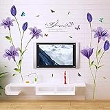 WandSticker4U®- Wandtattoo Blumen LILIE in Lila I Wandbilder: 160x85 cm I Wandsticker Lliy Blüten Schmetterlinge Aufkleber Pflanze I Wand Deko für Wohnzimmer Schlafzimmer Küche Bad Flur GROSS