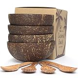 Okey Kitchen Kokosnussschalen und Löffel, vietnamesische -löffel, 100 % natürlich, biologisch, umweltfreundlich, vegan, Buddha Smoothie Coco Schalen Löffel von Ben Tre Artisan Craft, 4 Stück