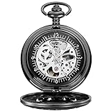 XYZK Taschenuhr Herrenuhr Hohl Shell Perspektive Bottom Cover Mechanische Uhr Pocket & Fob Uhren (Gold Shell Gold Oberfläche) (Schwarz Shell Schwarz Oberfläche)