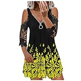 Zilosconcy Kleider Damen Elegant Tunika Damen Partykleid Elegant Blumenkleid Minikleid Jerseykleid Strandkleid Boho Minikleid Freizeit Kurzarm T Shirt Kleid Half Zip Shirtkleid Sommerk