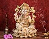SHIVAJI ARTS Ganesha Statue 31 cm groß handbemalt Staub Marmor Ganesha Idol auf Lotus Ganapati Vinayaka Hindu-Glück Geschenk für Neuanfäng