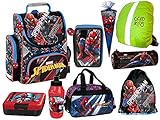 Spiderman Schulranzen ergonomischer Ranzen Federmappe Schlamperrolle Turnbeutel Sporttasche Schultüte Lunchset Regenschutz 9er Set Lizenzartik