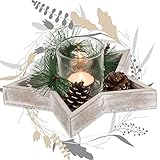 Weihnachtliches Deko Holztablett'Stern' mit Glas-Teelichthalter, Teelicht & Dekoration - Advent Weihnachten W