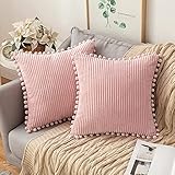 MIULEE 2er Set Kordsamt Kissenbezug Pompon Samt Sofakissen Dekokissen Zierkissen Dekorative Kissenbezüge Kissenhülle Zierkissenbezug für Sofa Wohnzimmer Schlafzimmer Cafeteria 40x40cm R