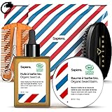 Herren Bartpflege Set Sapiens BarberShop Made in France -100% Natürliches Bio Bartöl und Bart Balsam - Naturkosmetik Cosmos Organic Zertifiziert - Bartkamm, Bartbürste, Bartschere, B