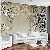 Left Girl Photo Wallpaper, Nordic Black Tree Sky 3D Effect Fototapeten, Non-Woven Fototapete, Modern Living Room Bedroom Wall Decoration Picture (400 x 280 cm)