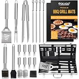 POLIGO 21PC Edelstahl Grillbesteck-Set im Aluminium Grill Zubehör mit Grillmatte - Professionelle Camping Grill Werkzeuge Zubehör Kit - Ideales Grillset Geschenk zum Geburtstag Vatertag