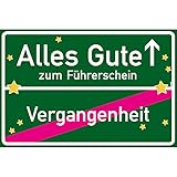 vanva Alles Gute zum Führerschein Ortsschild Führerschein Mappe Schild 30x20 cm Führerscheintasche Führerschein Gutschein Dunkelgrü