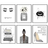 Glam Grey Fashion Wall Decor Girls Room Decor Wall Art Silber Parfüm Buch High Heels Poster Drucke Schlafzimmer Dekor für Frauen Ung