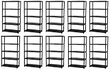 10 Stück XXL Kunststoffregal mit 5 soliden Böden in Schwarz. 70 kg Traglast pro Boden, Gesamttraglast von 350 kg pro Regal. TÜV geprüfte Q