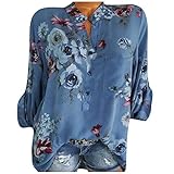 Frauen Herbst Tops Baumwollebluse Damen BaumwolleT-Shirt Bluse Übergröße Halbarm T-Shirt Retro Blumendruck Oberteile Hemd Casual Sommertop Blusentop