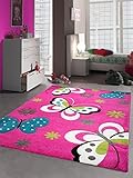 CARPETIA Kinderteppich Spielteppich Kinderzimmerteppich Mädchen Schmetterling pink Größe 80x150