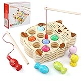 NEWSTYLE Holzspielzeug, Angelspiel Magnet Spielzeug, Angelspielzeug Motor Skill Vorschule Montessori Lernspielzeug, Magnet Fische Angeln Spiel Montessori Spielzeug, Kinderspielzeug ab 2 J