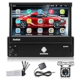 Podofo Autoradio 1din mit Ausfahrbarem Display mit navi Bluetooth Android Autoradio mit 7 Zoll Bildschirm RüCkfahrkamera , Car Radio Touchscreen USB WiFi Mirror Link