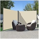 upstartech Seitenmarkise Ausziehbar 2pcs, Windschutz für Balkon, Terrasse und Garten, Polyester 180 g/㎡ Verzinktes Eisen und Aluminium mit Bodenhalterung, Sichtschutz, Sonnenschutz, S