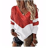 ZYUD Pullover Damen Strickpullover Streifen Sweater Lockerer Pullover für Herbst Winter und Feder Casual Sweatshirts Langarm Winter Sweater Sexy V-Ausschnitt Sweatshirt Lose Top Warm Strickw