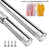 BUZIFU Schrankrohr ausziehbar 25 mm Kleiderstange ausziehbar 47-80cm Teleskopstange Ausziehbare Stange aus Edelstahl stabile Nischenstange Rohr Möbel-Stange Garderobe mit Enddosen für Garderob