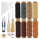 CHIFOOM 22stk Leder Nähen Werkzeug Wachsfaden Wachsgarn Gewachst Sattlergarn Ledernähset Hand Ledernadeln Nähzubehör für lederhandwerk DIY Sewing Craft Hand N