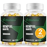 Starhonor® 2 Pack Hanf-samenöl in Softgel-Kapseln, Hochdosiert mit 100000mg pro Flasche, Omega 3/6-Vitalkomplex mit Kurkuma und Schwarzem Pfefferextrakt, 120 Weichkap