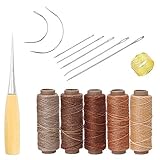 Yulakes 14 Stück Leder Handwerk Werkzeug Hand Nähen Nadeln Polsterung Teppich Leder Segeltuch DIY Nähzubehör mit 5 Stück 50M 150D Leder Nähen Wachsfaden (arbe 1)