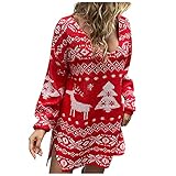 GOKOMO Damen Kurz Stricken Schlitz Kleid Pullover Weihnachtskleid Elegant Damen Herbst Winter Kleider Damen Weihnachtsfeier Party Verein Hochzeit Feier Sexy Charmant Damen Kleid(XL,Rot-A)