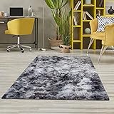 carpet city Teppich Hochflor Wohnzimmer - Einfarbig Graphite 160x230 cm Rechteckig - Weicher Wohnzimmerteppich Soft Touch - Tie-Dye-Optik - Moderne Teppiche S