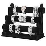 WANTOUTH Armbandhalter Schwarz Armbandständer Schmuckständer Samt Abnehmbar 3 Etagen Schmuckhalter Schwarz Armband Halterung für Uhren Armband Halsketten Handschmuck