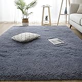 Evitany Teppich Flauschig Fellteppich Kunstfell Shaggy Teppiche Wohnzimmer Langflor Super Weich Zottel Teppich für Home Decor (160 x 230 cm, Dunkelgrau)