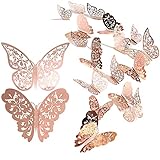 24 Stück Schmetterling Wandaufkleber, Mixed 3D Schmetterlinge Wandtattoos, lebendige Flash Wandaufkleber für Zuhause, Schlafzimmer, Baby Room Decor (Roségold)