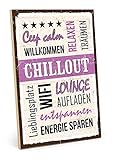 TypeStoff Holzschild mit Spruch – Chillout – im Vintage-Look mit Zitat als Geschenk und Dekoration zum Thema Lieblingsp