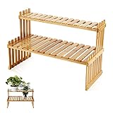 Blumenregal 2 Ebenen Blumenleiter Pflanzentreppe Aus Bambus Regal Blumentreppe Gartenregal Leiterregal Pflanzenregal für Innen-Balkon Wohzimmer Outdoor Garten Deko, mehrstöckig Blumenreg