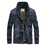 IZHH Jeansmantel Herren Herbst & Winter Umlegekragen Langarm Fashion Jacke Jeansmantel Winterjacke (Dunkelblau, XXXL)