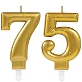 Carpeta 2X Zahlenkerzen * Zahl 75 * in Gold | 11cm x 9cm groß | Deko Goldene Hochzeit Jubiläum Geburtstagskerze Kerze Geburtstag