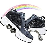 YOUSIOI Rollschuhe Schuhe Mit Rollen Unisex Kinder Roller Schuhe Räder Skateboard Turnschuhe Verstellbare Skateboardschuhe Jungen Mädchen S