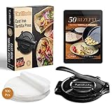 Tortillada – Tortillapresse aus Gusseisen + E-Book mit 50 Tortilla Rezepten + 100 x Pergamentpapier (20cm)